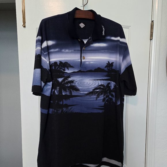 VINTAGE MEN'S LARGE TABASCO POLO SHIRT TROPICAL SCENE - Picture 1 of 8